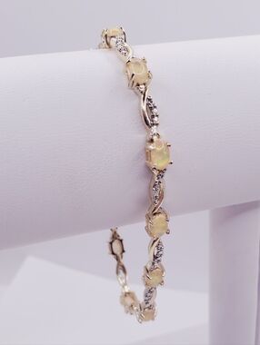 5 Carat Opal & Diamond Accent Bracelet Yellow Gold - 925 Sterling Silver